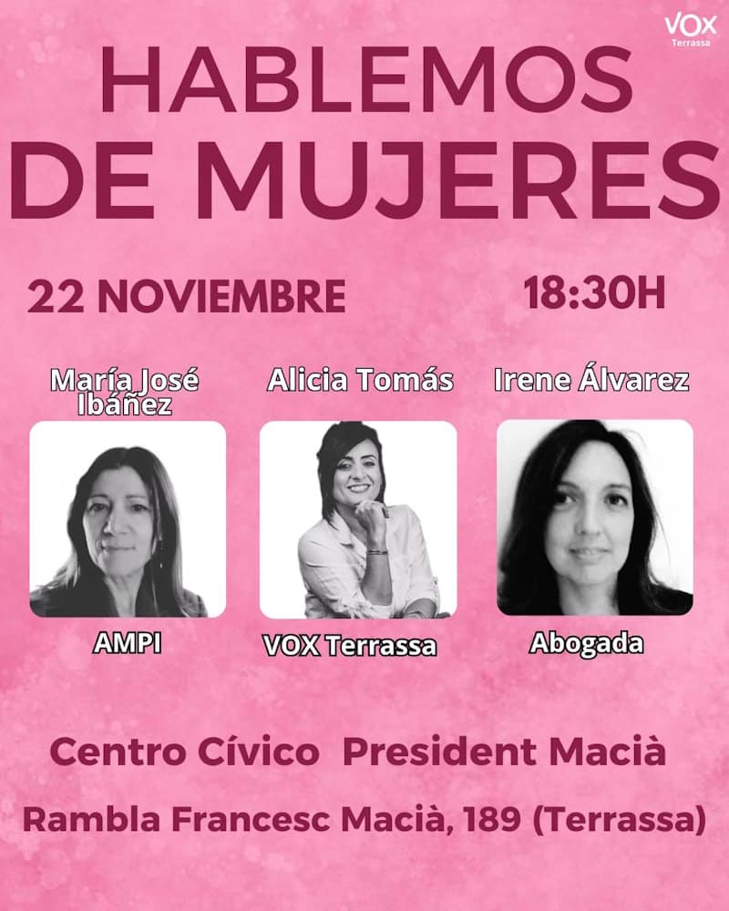 Hablemos de mujeres. Conferencia en Terrassa sobre la violencia contra las mujeres. Cartel de la conferencia