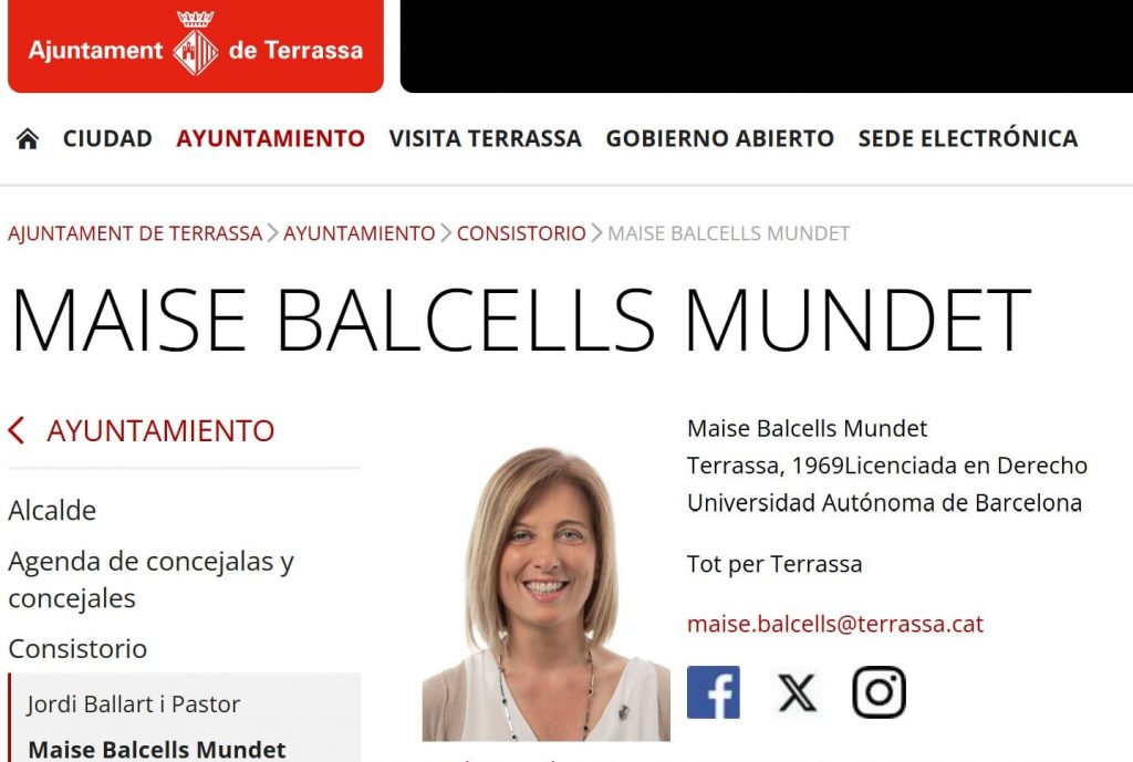 Maise Balcells deja el Ayuntamiento de Terrassa descomposición en el gobierno de Jordi Ballart. Ficha de Maise Ballcells en terrasa.cat.