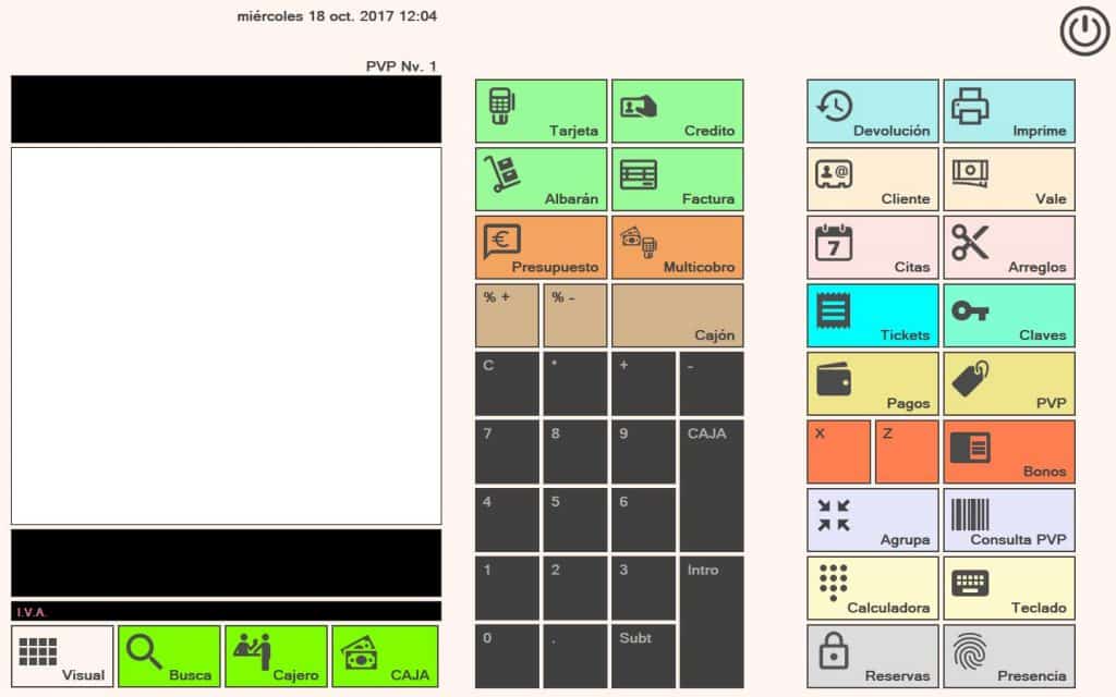 Tecnología para hostelería y comercios. Pantalla de programa de gestión.